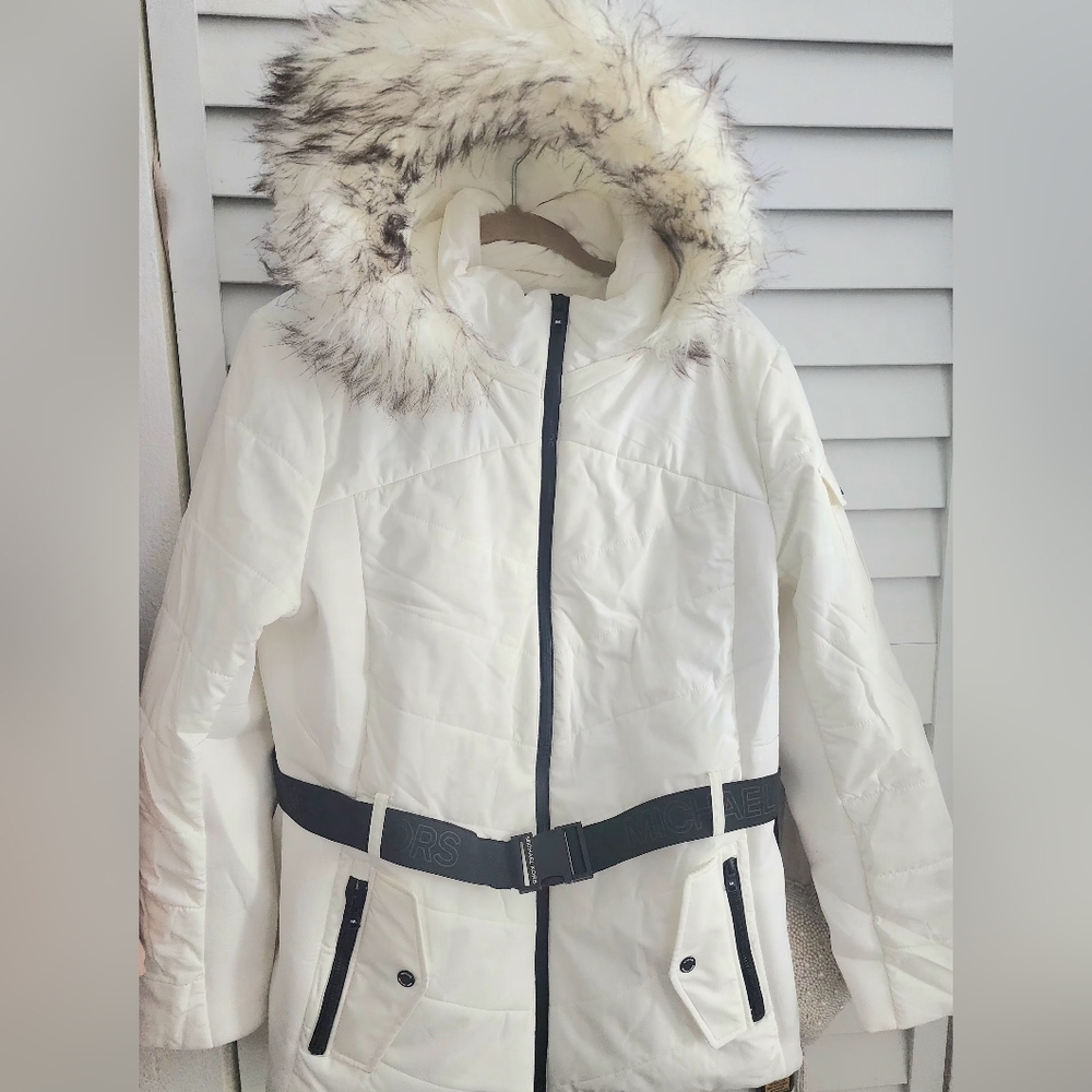 Michael Kors Women's Belted Faux-Fur-Trim Hooded Puffer Coat